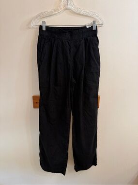 James Perse Los Angeles Black Linen Cotton Blend Pant Sz 0 Pull‎ On Elastic Boho